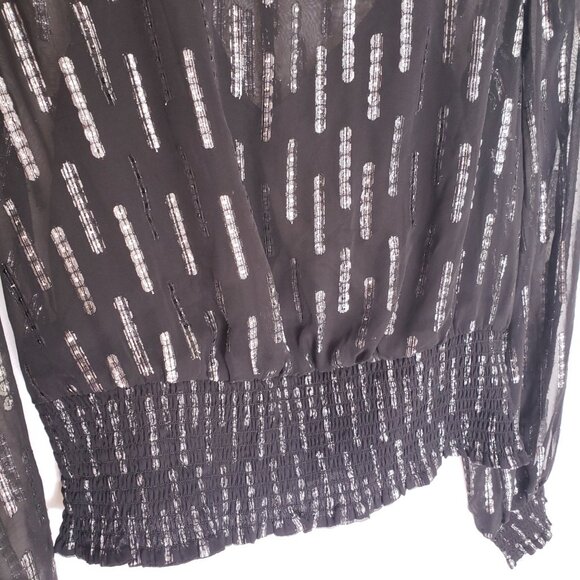 Express Women Black Mock Neck Long Sleeve Sheer Pattern Blouse Size M - Picture 7 of 13